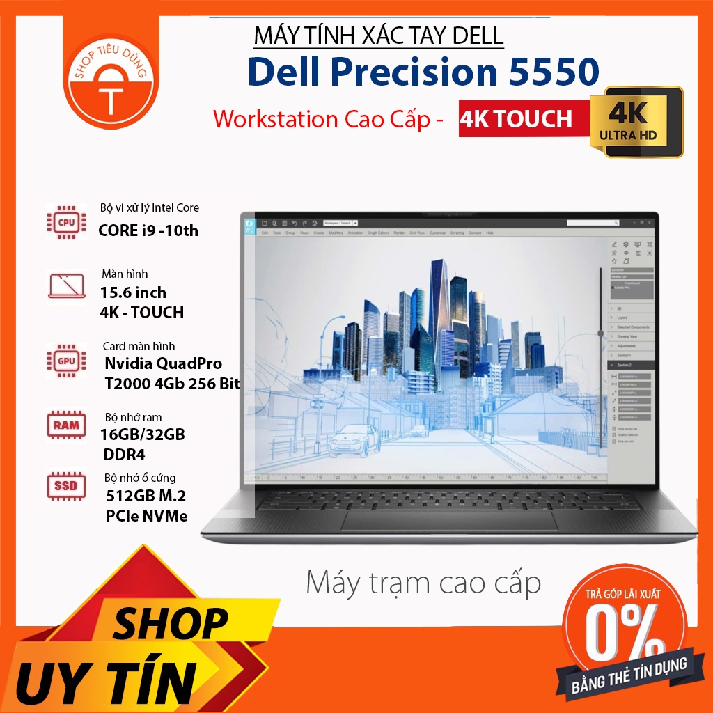Laptop Dell Precision 5550 Core i9-10885H/ 16GB/ 512GB/ Nvidia Quadro T2000 4GB 15.6″ 4K TOUCH