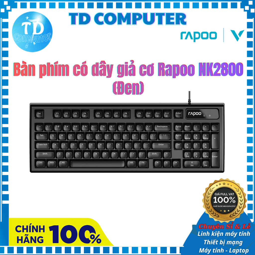 Bàn phím có dây giả cơ Rapoo NK2800 (Đen) - Hàng chính hãng