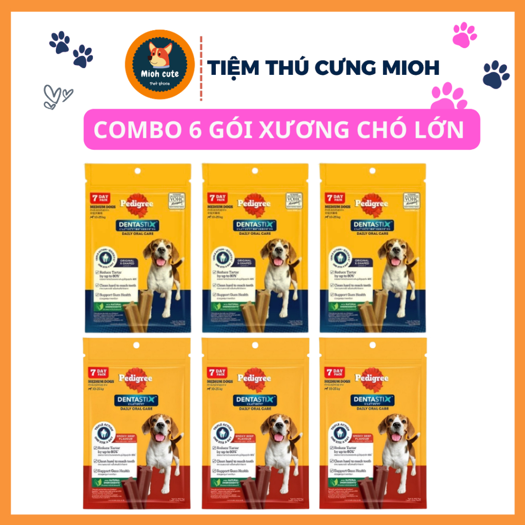Combo 6 Gói Pedigree - Xương gặm sạch răng cho chó 10-20kg