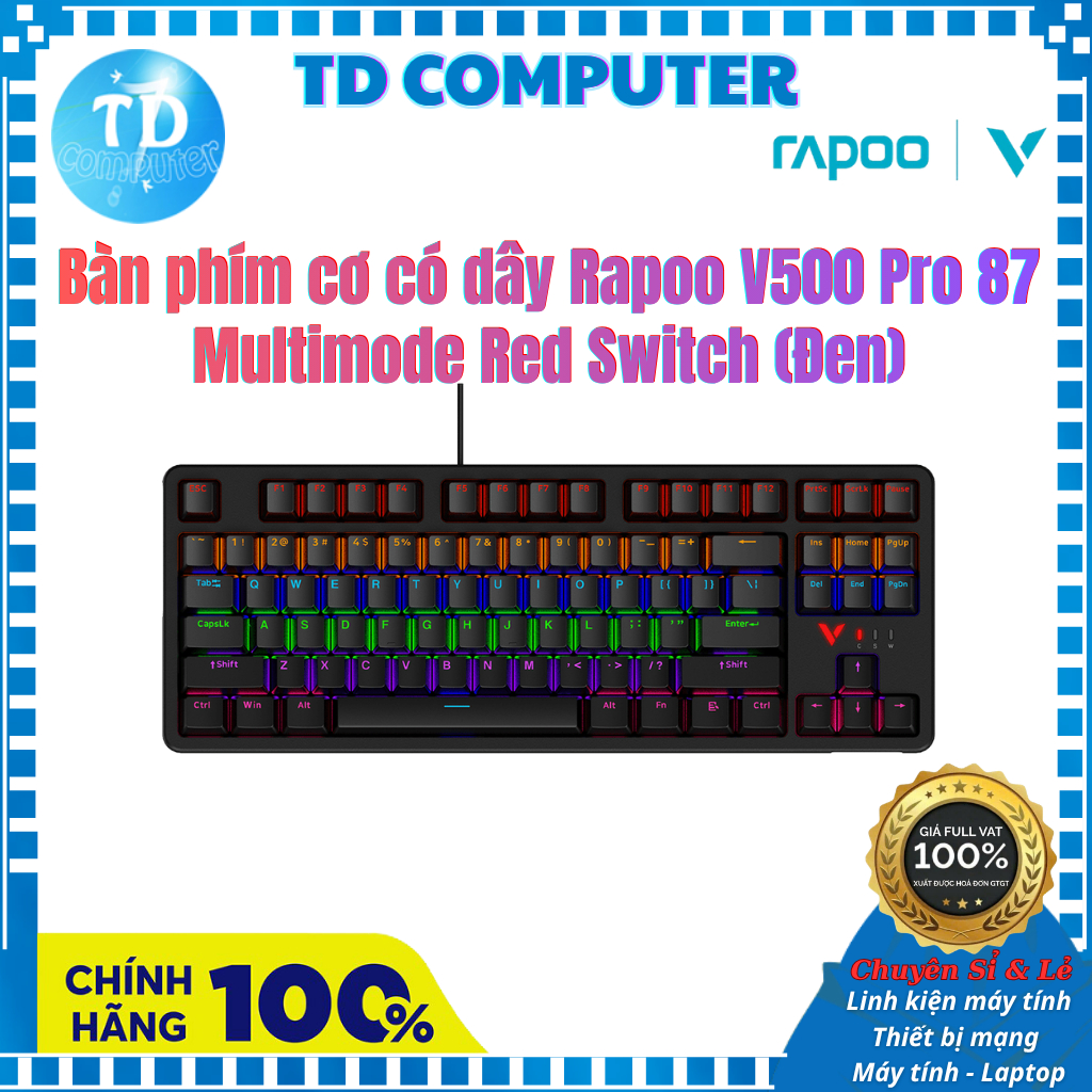 Bàn phím cơ có dây Gaming Rapoo V500 Pro 87 Red Switch (Đen) - Hàng chính hãng