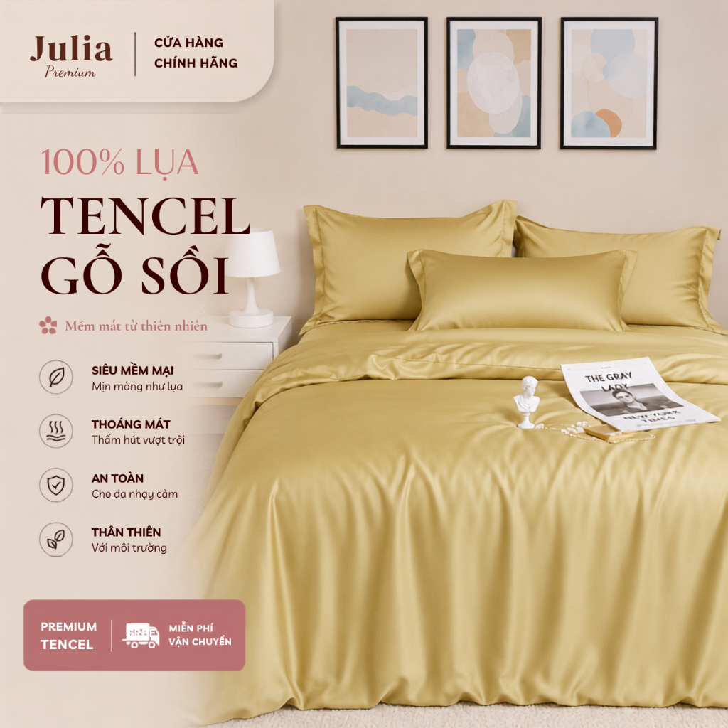 Bộ chăn ga gối ra giường lụa tencel siêu mềm mịn Hàn Quốc Julia 805