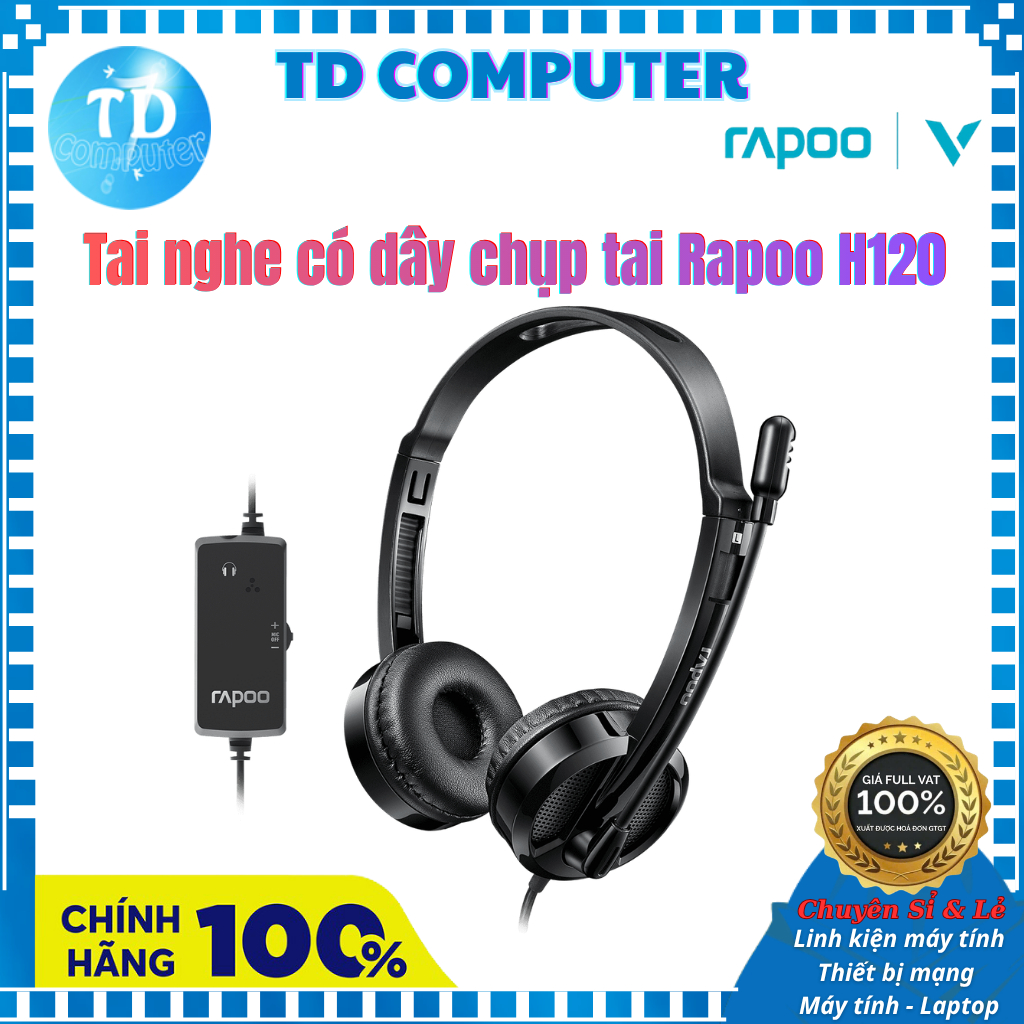 Tai nghe có dây chụp tai Rapoo H120 (Đen) - Hàng chính hãng
