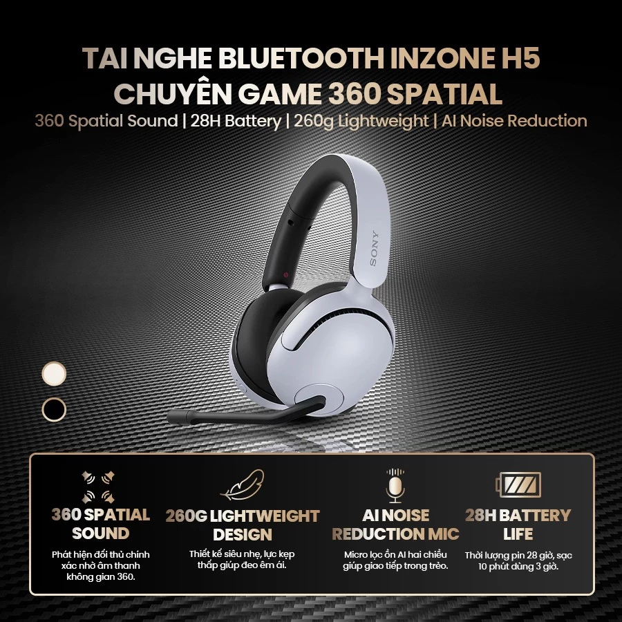 Tai Nghe Bluetooth Sony INZONE H5 Chuyên Game Không Dây Cao Cấp | Bảo Hành Chính Hãng 12 Tháng