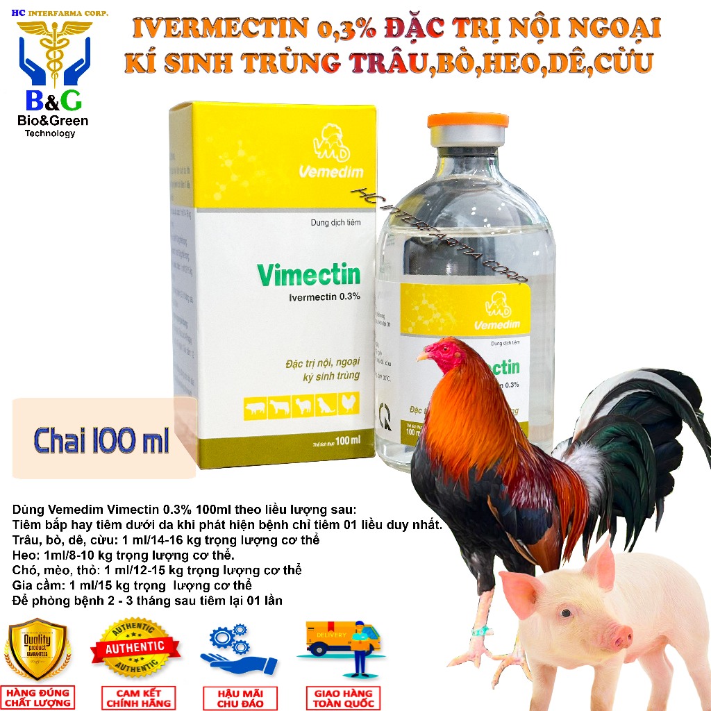 Vimectin kiểm soát nội ngoại kí sinh, ve rận, bọ chét, giun lãi cho chó,mèo, thỏ, heo.
