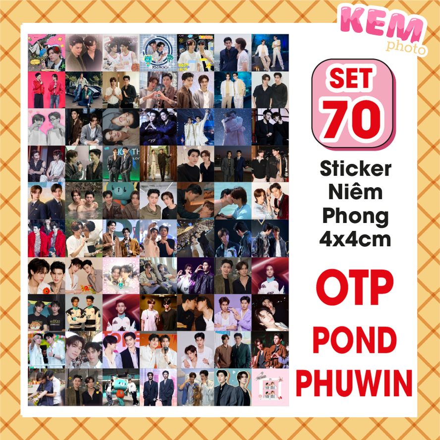 SET 70 sticker niêm phong POND PHUWIN - Đã cắt rời - Tem dán 4x4cm in hình OTP F4 THAI LAN Pond Phuw