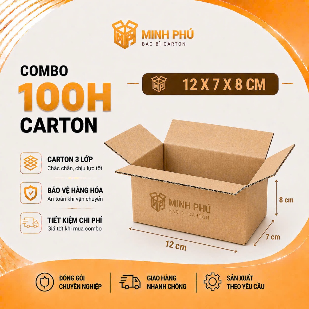 [COMBO] 100 Hộp carton 12x7x8 giá rẻ - Hộp giấy Carton đóng gói hàng hoá, mỹ phẩm, phụ kiện