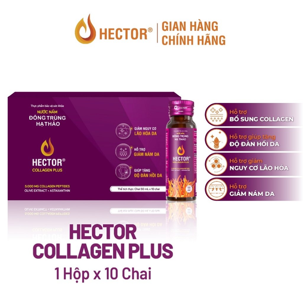 Đông trùng hạ thảo hector collagen plus (Hộp 10 chai) bổ sung collagen giảm nám da, tăng độ đàn hồi