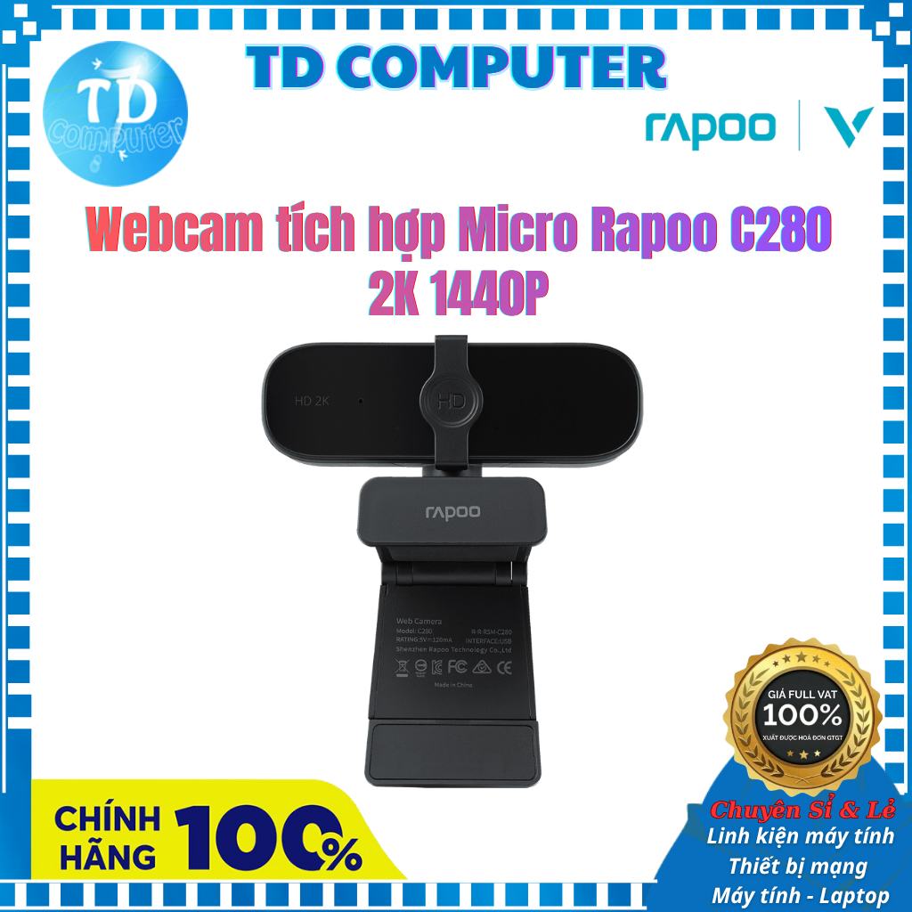 Webcam tích hợp Micro Rapoo C280 2K 1440P - Hàng chính hãng