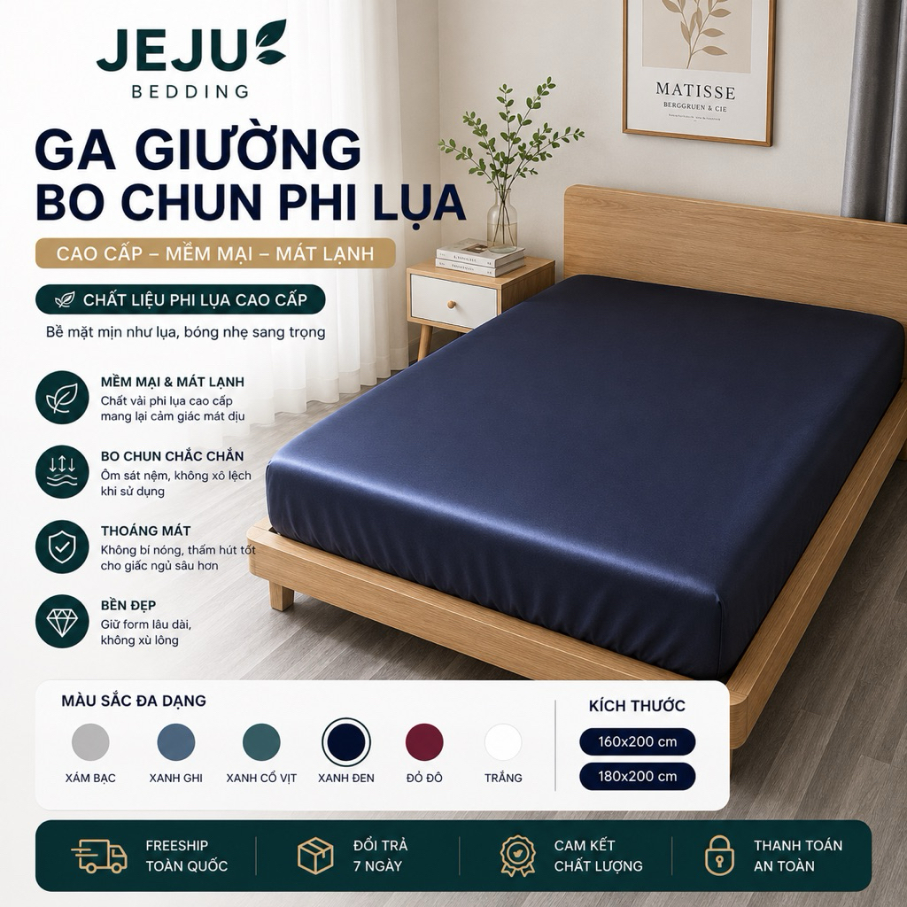 Ga Giường Phi Lụa JejuBedding Mềm Mịn - Drap Lẻ Phi Lụa Cao Cấp [Đổi Trả 15 Ngày]