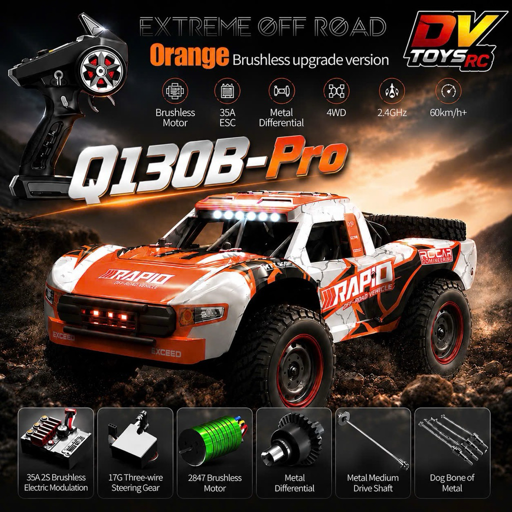 Xe Đua Địa Hình Q130B Pro Bản Nâng Cấp Tốc Độ Cao 70km/h Không Chổi Than Brushless 1/14 Bốc Đầu 4WD
