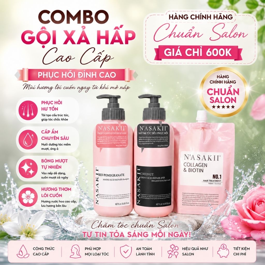 (Chính Hãng) Cặp dầu gội xả NASAKII 1000ml siêu mượt lưu hương lâu dài