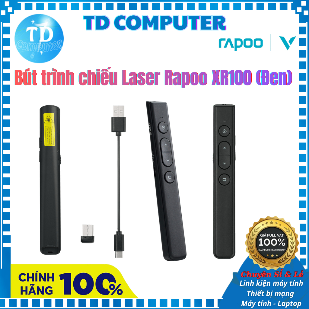 Bút trình chiếu Laser Rapoo XR100 (Đen) - Hàng chính hãng
