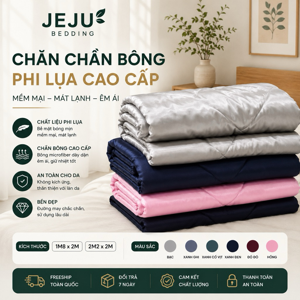 Chăn Phi Lụa JejuBedding cao cấp - Chăn mền lẻ Kèm ruột [Đổi Trả 15 Ngày]