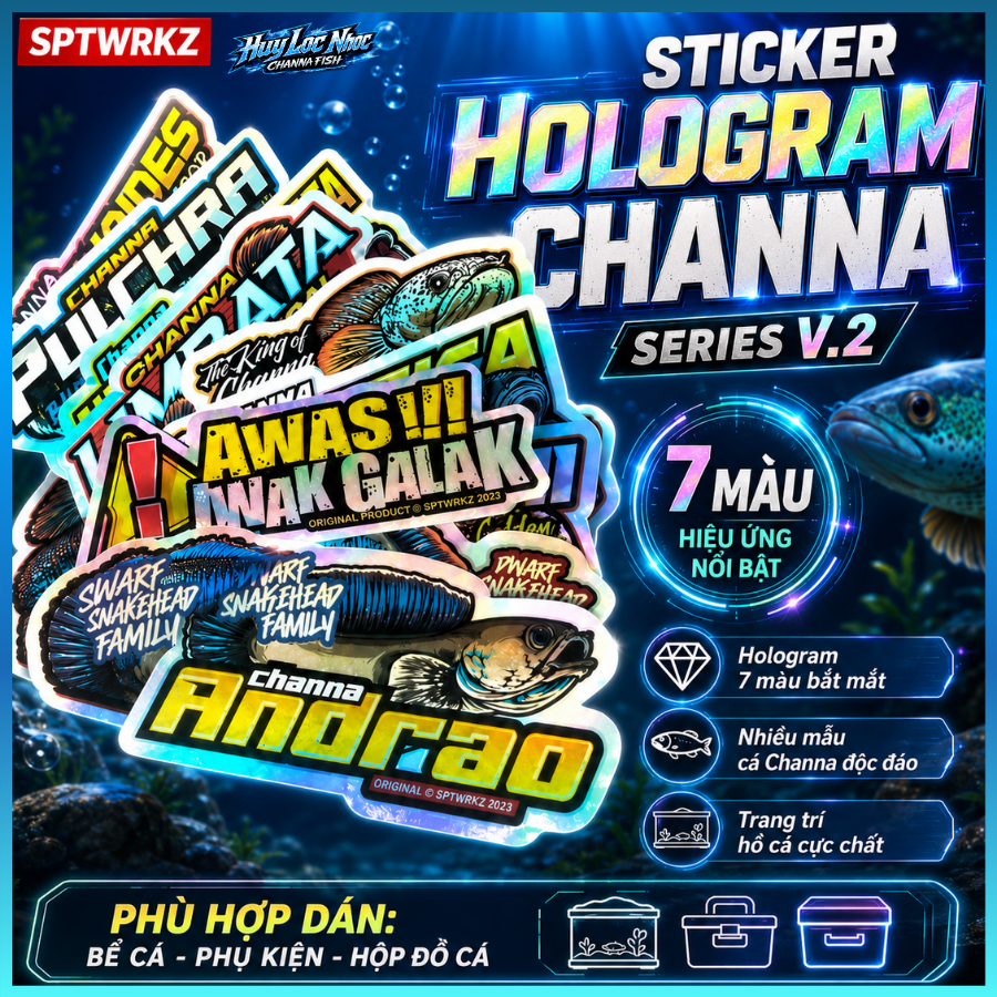 Tem Sticker 7 Màu Cá Lóc Dán Trang Trí Bể Cá, Tem Dán Cá Lóc Cảnh Trang Trí Hồ Cá