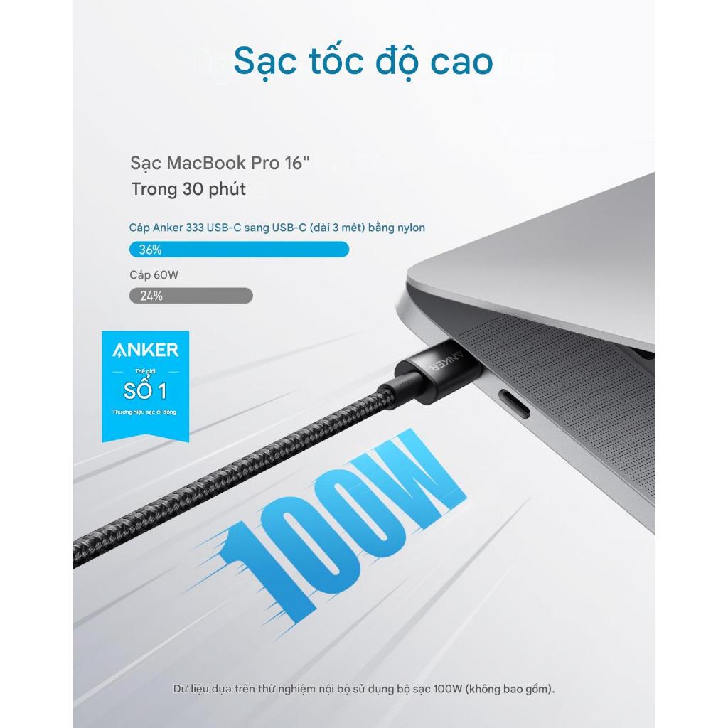 Cáp Sạc Nhanh Anker 100W A8756 A8757 C to C  Chip e-Marker Truyền Data 480Mbps - Bảo Hành 18 Tháng | BigBuy360 - bigbuy360.vn