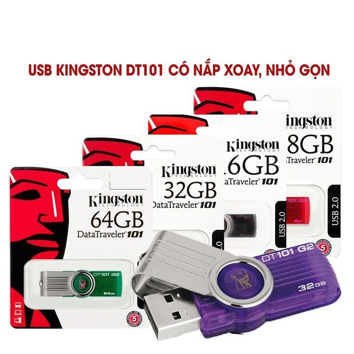 USB LƯU TRỮ -  USB KINGSTON Nhựa 64GB / 32GB / 16GB / 8GB USB Kingston Datatraveler 101 (DT101)