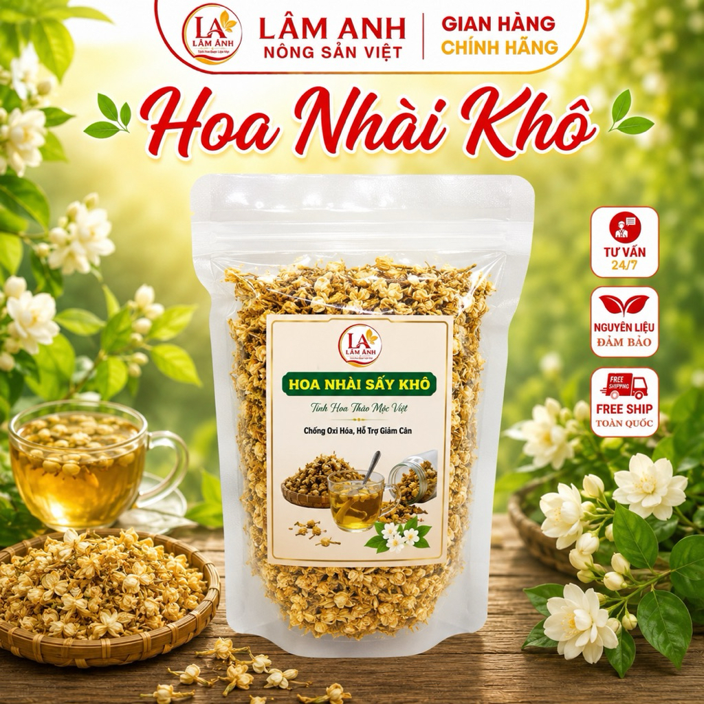 100g Hoa Nhài Sấy Khô, Trà Hoa Nhài Bông Nở Tự Nhiên, Dùng Pha Trà, Ướp Trà, Hương Thơm Đậm Vị, Thanh Mát, Dễ Chịu