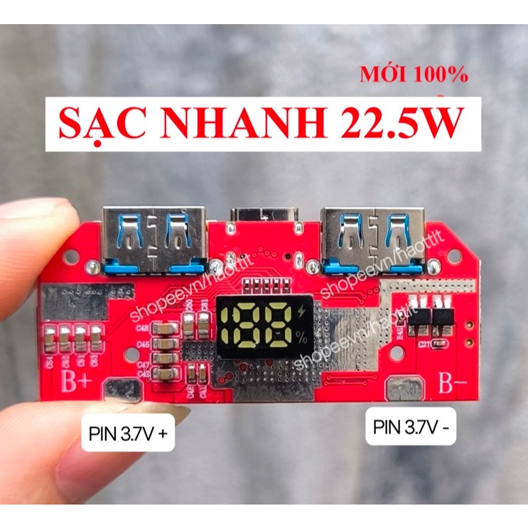 Mạch sạc dự phòng nhanh 22.5w 3 cổng đỏ ip5356