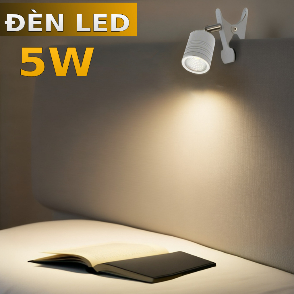 Đèn Led đọc sách kẹp đầu giường BOFIT 5W tích hợp đèn ngủ, 3 Chế độ ánh sáng chiếu rọi điểm chống ch