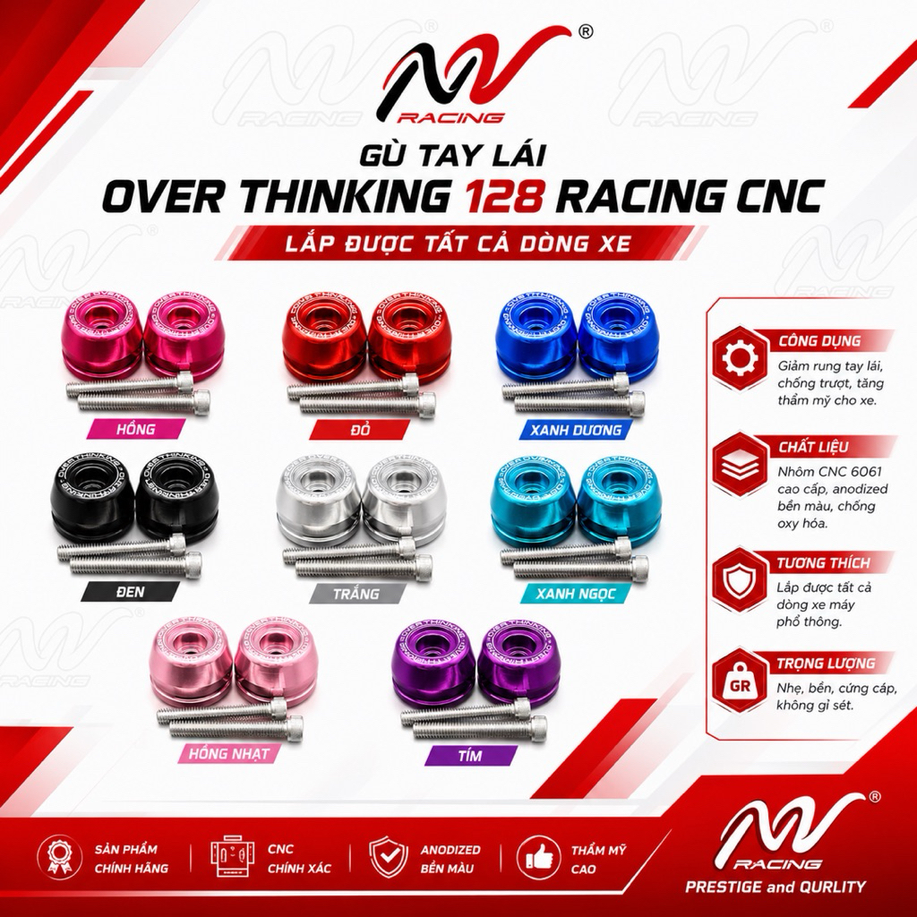 Gù tay lái 128 racing over thinking CNC lắp được tất cả dòng xe
