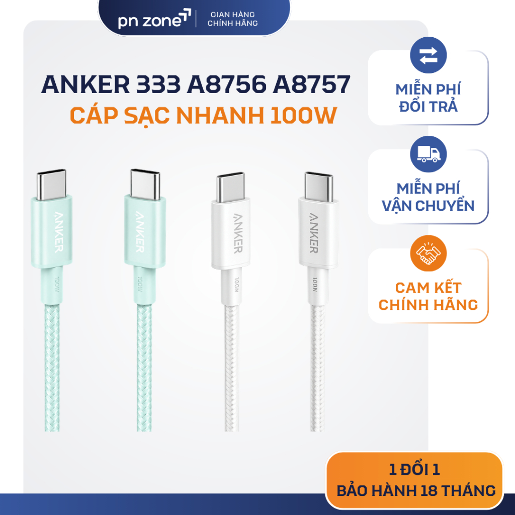 Cáp Sạc Nhanh Anker 100W A8756 A8757 C to C Dây Dù Truyền Data 480Mbps - Bảo Hành 18 Tháng