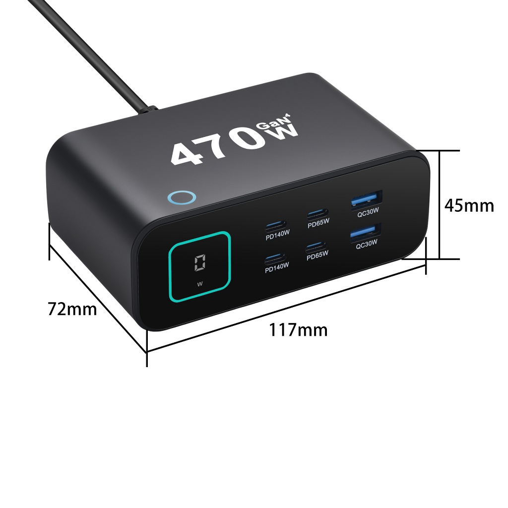 Trạm sạc nhanh Vibonet 470W 6 cổng ra Công nghệ GaN Có Màn hình hiển thị | Chính hãng VB-A470