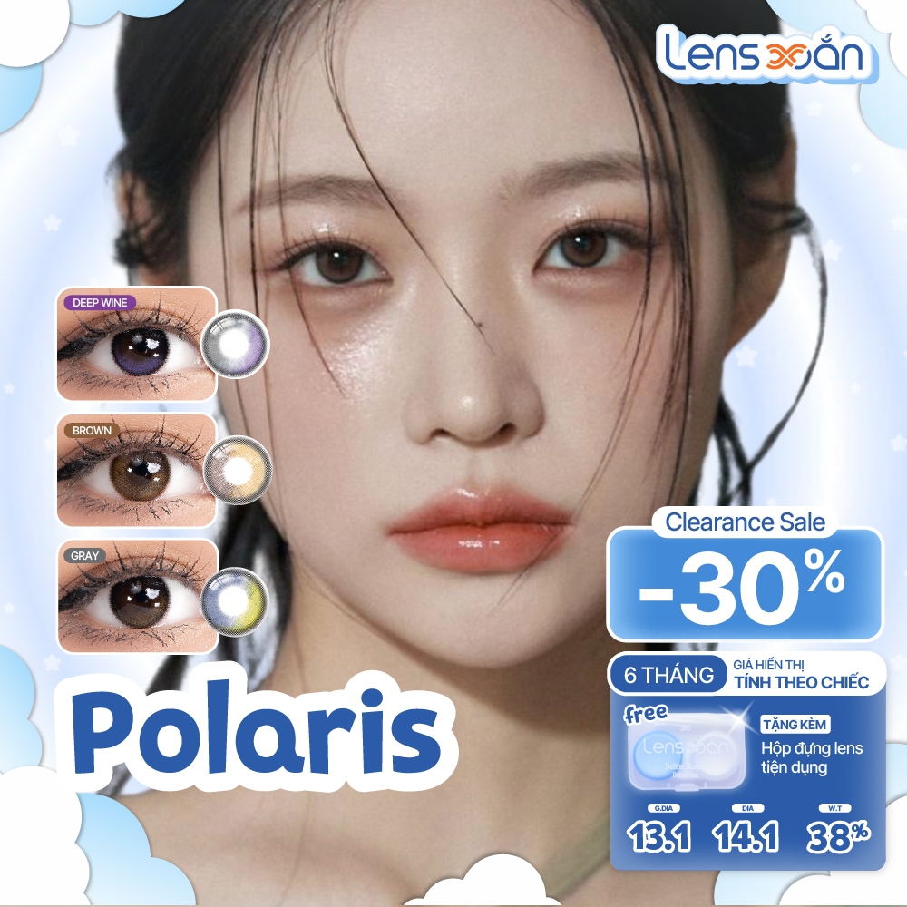 Kính áp tròng cận 6 tháng LENS XOẮN lens xám nâu tự nhiên 2 dải highlight vân dải màu ISHA POLARIS