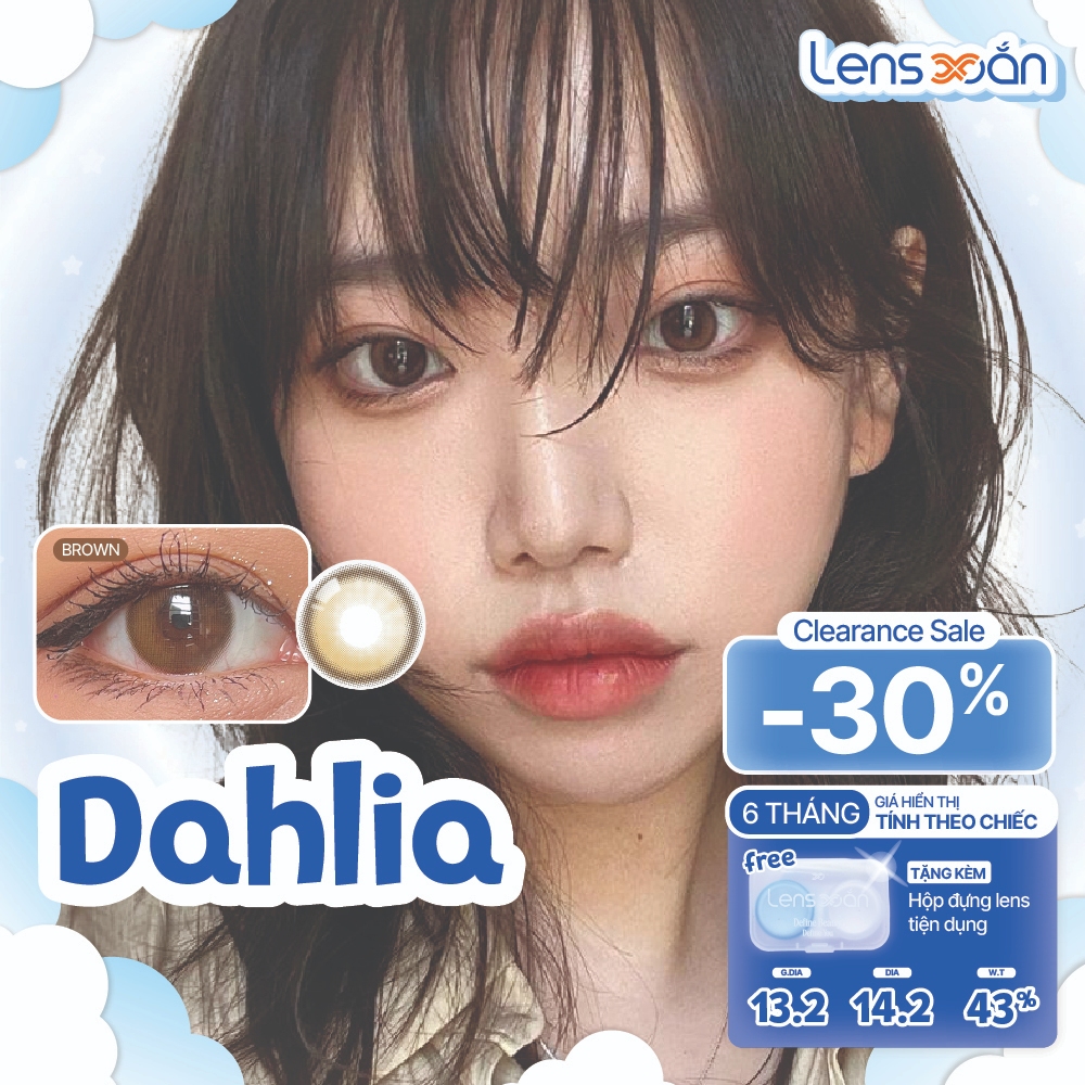 Kính áp tròng cận 6 tháng LENS XOẮN lens nâu hàn quốc phủ bóng OLOLA DAHLIA BROWN