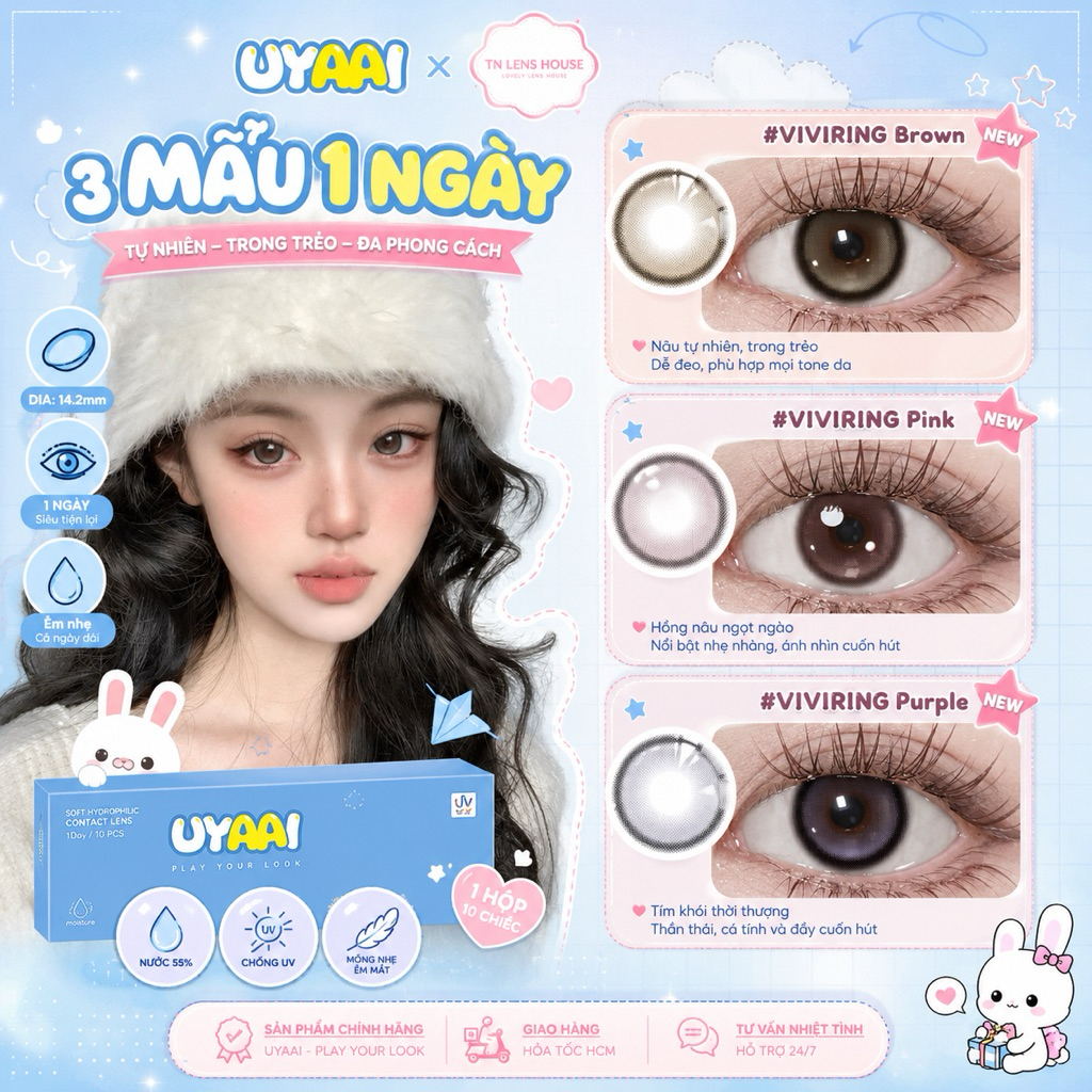 [HỎA TỐC HCM] Series lens 1 ngày VIVIRING – UYAAI giãn 14.2mm (Giá 1 Đôi)