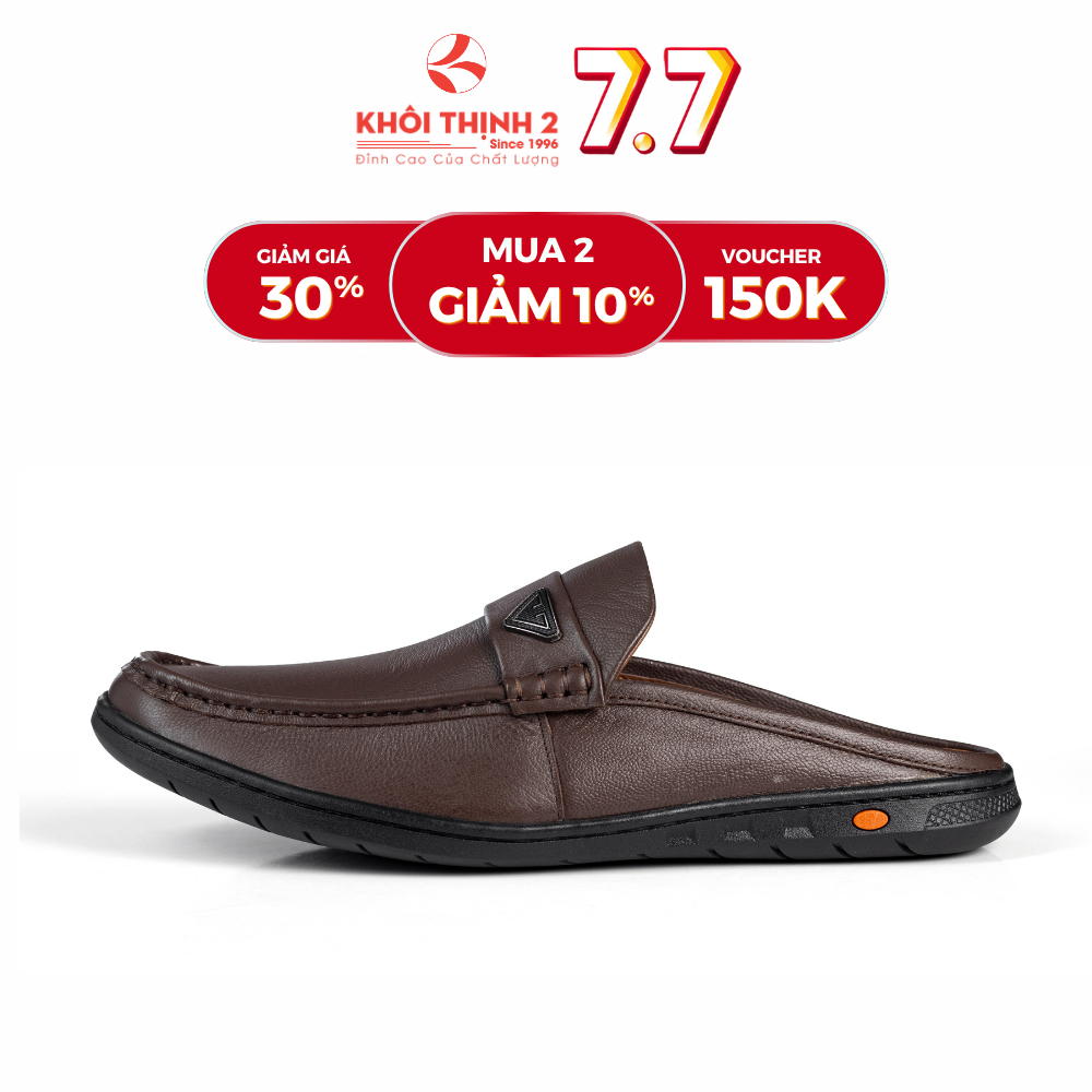 Sapo Nam Da Bò Khôi Thịnh 2 B221 - Giày Sục Form Penny Loafer Cổ Điển - Dễ Xỏ Không Gót - Màu Nâu