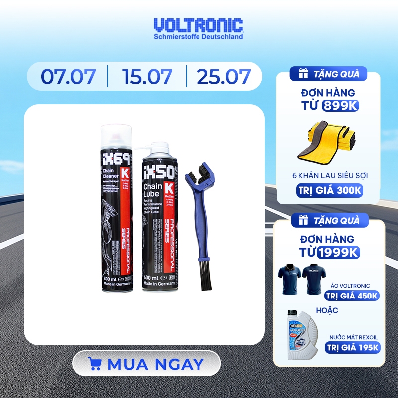 Combo vệ sinh- bảo dưỡng sên nhập khẩu Đức VOLTRONIC Ix69+Ix50 (M50 ceramic) + Bàn chải phiên bản Ju