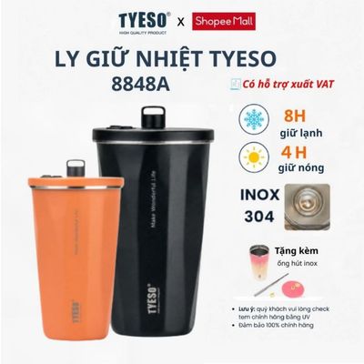 Ly giữ nhiệt Tyeso 8848a inox giữ nhiệt chân không giữ lạnh và nóng với ống hút inox