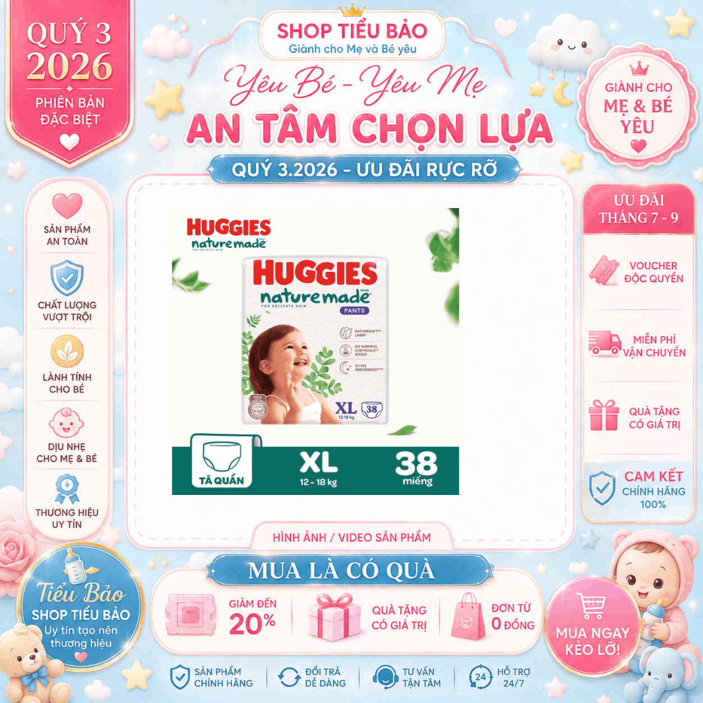 Bỉm/ Tã Huggies Nature Made size M/L/XL/XXL EC cho bé - tieubao