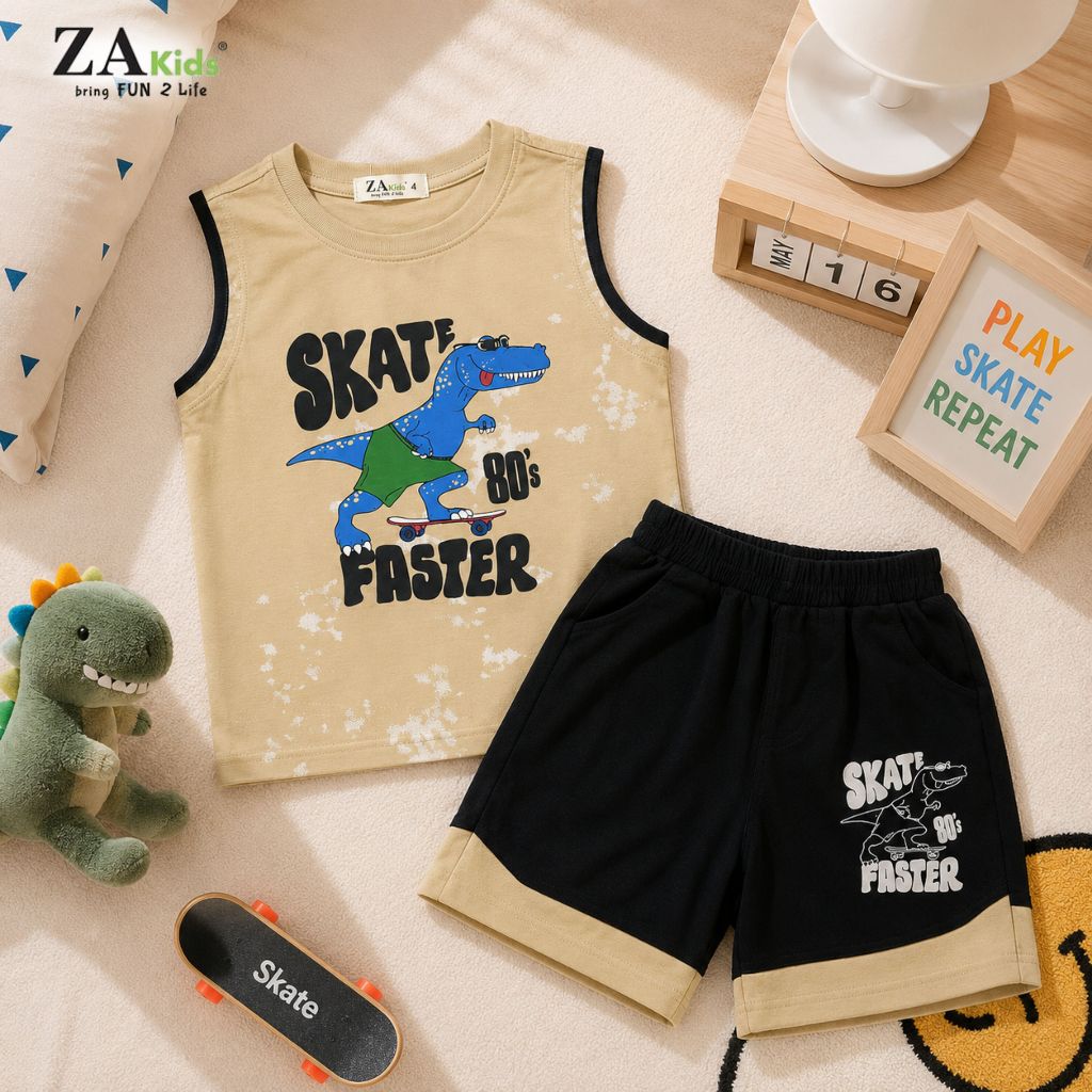 (Size 12kg-64kg) Bộ Quần Áo Khủng Long Thun Cotton 4 Chiều Cao Cấp Dành Cho Bé Trai - Zakids ZAB2326