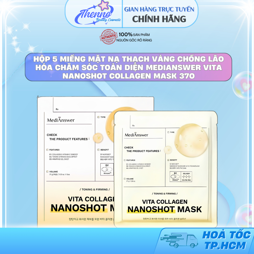 Hộp 5 Miếng Mặt Nạ Thạch Vàng Chống Lão Hóa Chăm Sóc Toàn Diện Medianswer Vita NanoShot Collagen Mas
