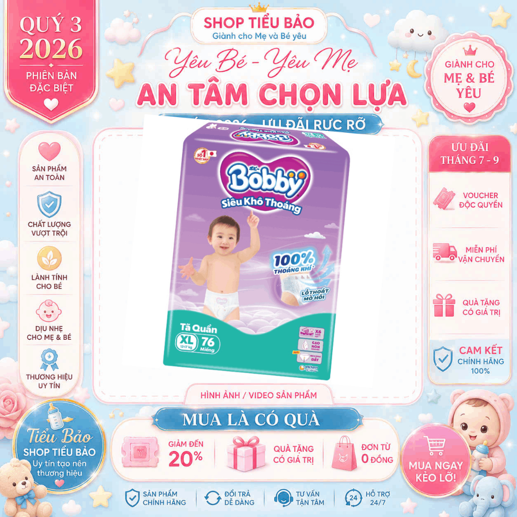 Combo 4 bịch BOBBY SIÊU KHÔ THOÁNG/ Organic ngày/ Organic Đêm