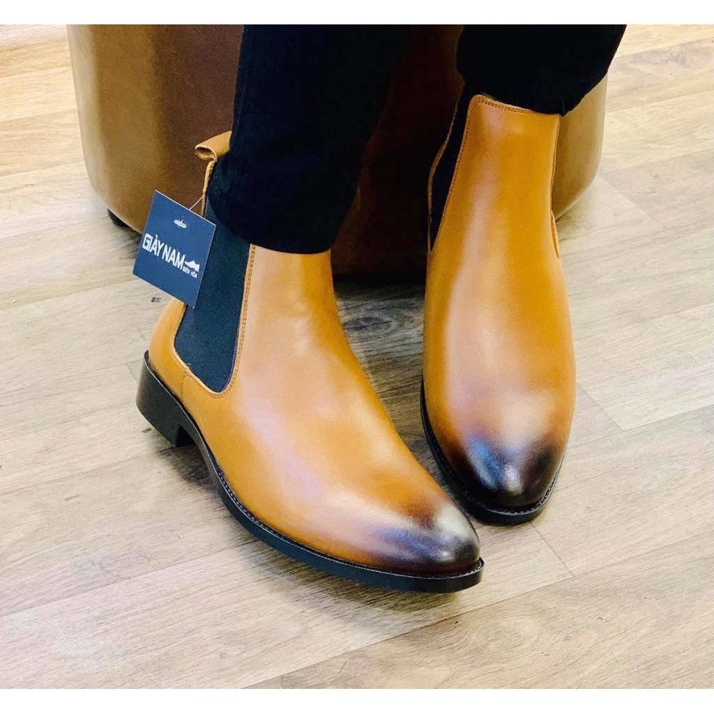 Boot57 Giày Chelsea Boots Nam Màu Vàng Bò Patina Cao Cấp - Giày Boot Da Nam Cổ Cao Tăng Chiều Cao Cá