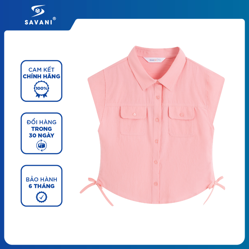 Áo Sơ Mi Ngắn Tay Bé Gái SAVANI, Chất Cotton Mềm Mát, Form Suông Thoải Mái GSSA039S6