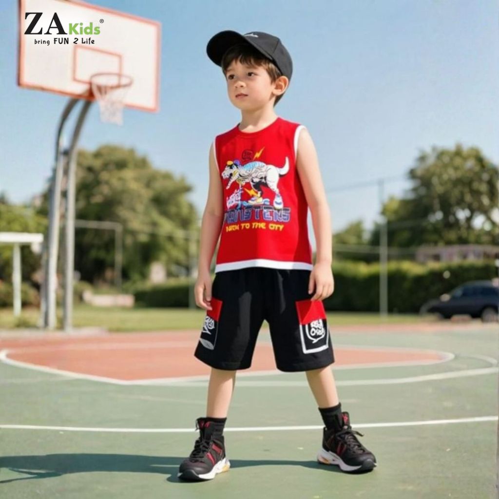 (Size 12kg-64kg) Bộ Khủng Long Bé Trai Sát Nách Thun Cotton 4 Chiều Cao Cấp Mùa Hè - Zakids ZAB2336