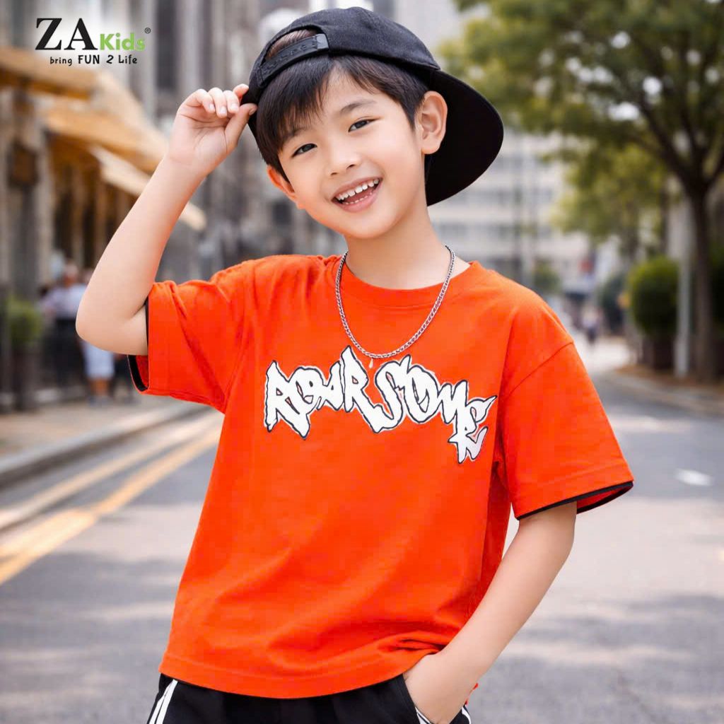(Size 16kg-65kg) Áo Thun Bé Trai Ngắn Tay Cotton 4 Chiều Cao Cấp Zakids Tshirt Cộc Tay ZAA2351