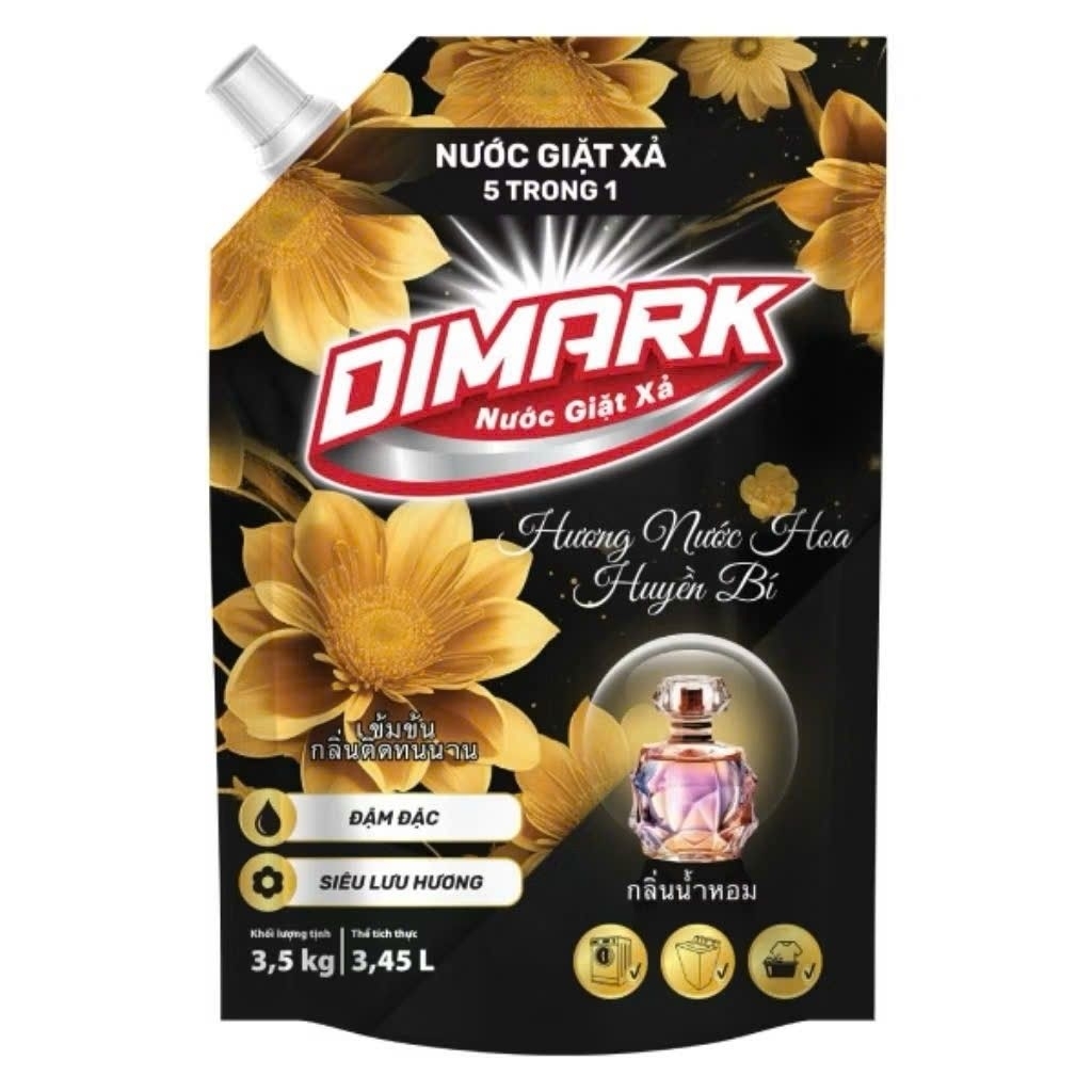 1 TÚI NƯỚC GIẶT DIMARK vàng . 3 5kg . Hương Nước Hoa Huyền Bí