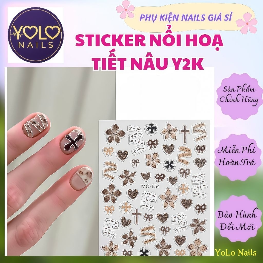 Sticker Nails Nổi 3D Hoạ Tiết Nâu Y2K Dùng Trang Trí Nails
