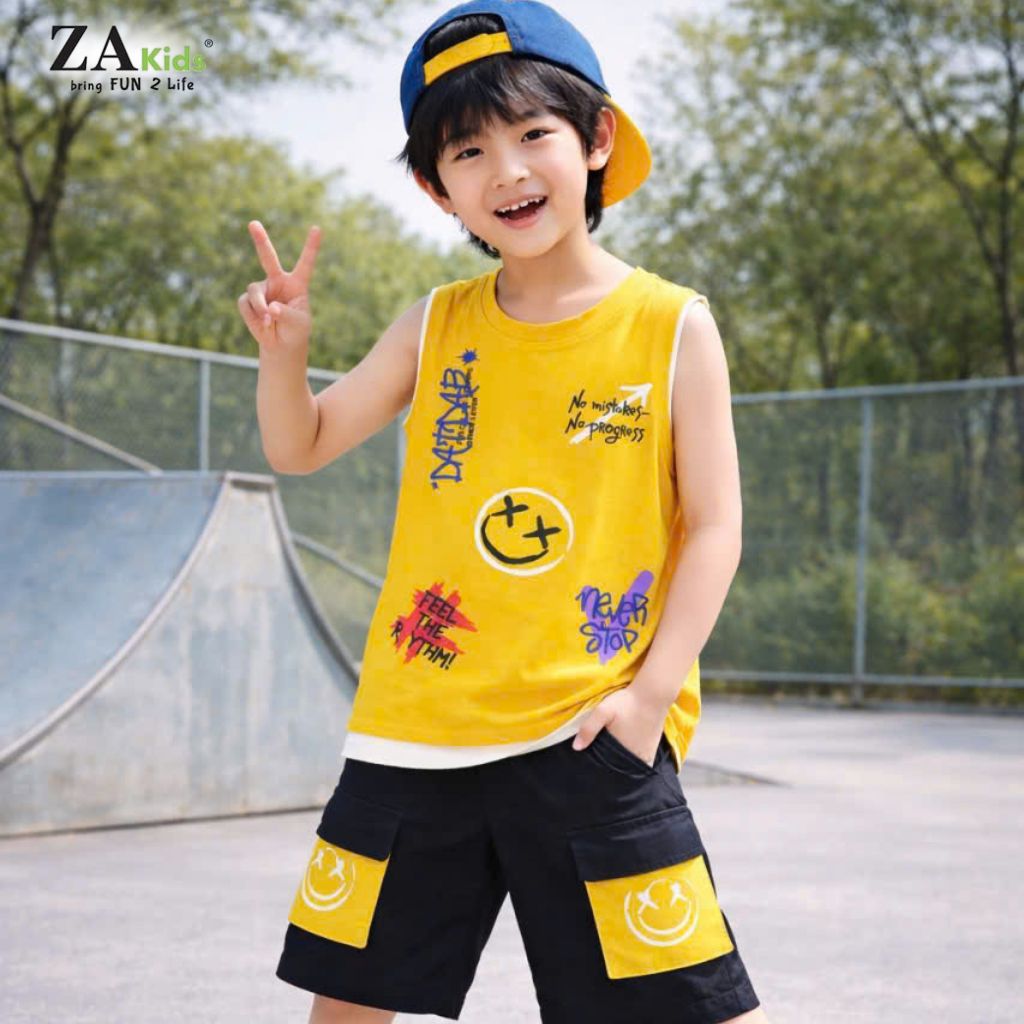 (Size từ 12-64kg)Đồ Bộ Sát Nách Thun Cotton 4 Chiều Cao Cấp Mặc Nhà Mùa Hè Bé Trai Zakids ZAB2337
