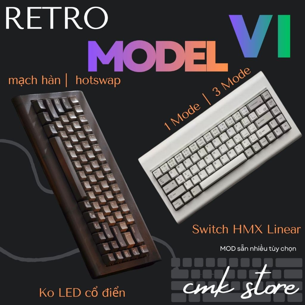 Bàn Phím Cơ Retro Cổ Điển - Mạch Hàn | Hotswap - 1 Mode | 3 Mode - Không LED - Keycap Khắc Laser - S