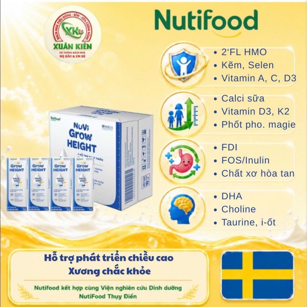 [Nuvi Grow Height (24h) - 180ml ] Nutifood SBPS bổ sung canxi, D3K2 - phát triển thể chất cho trẻ
