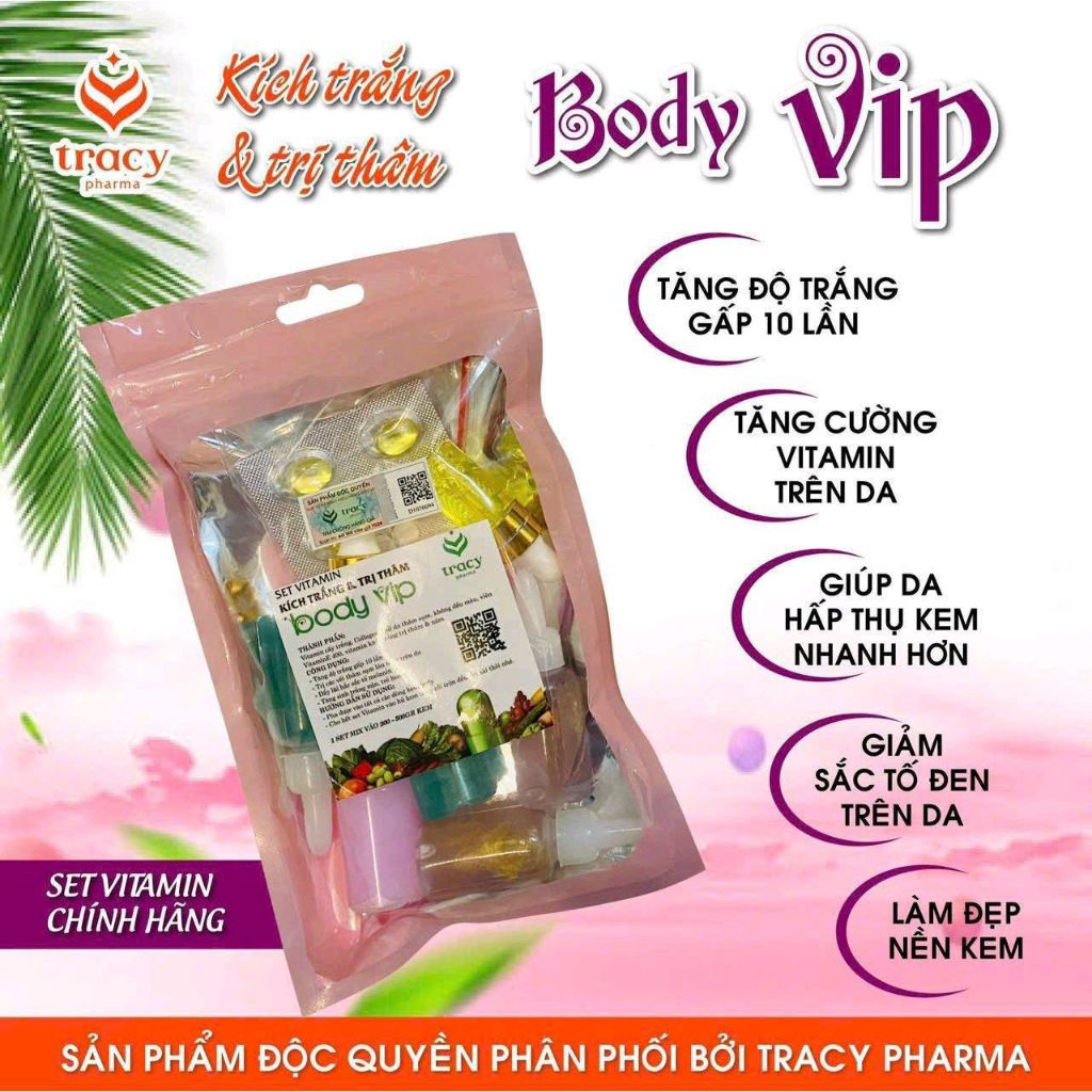 Body VIP - Set Trộn Kích Trắng Mờ Thâm Tăng Độ Trắng 10 Lần Body VIP Chính Hãng 20 Món Vitamin E & T