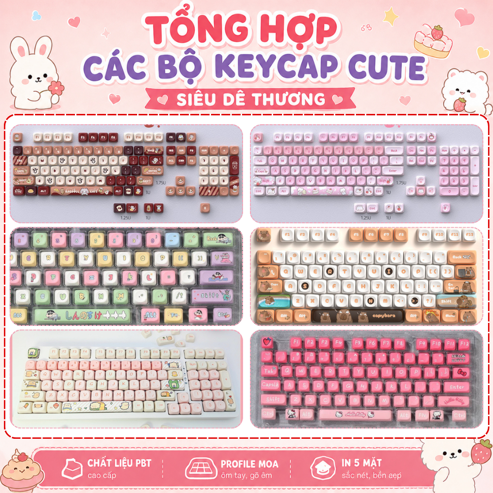 Tổng hợp keycap dễ thương, chất liệu PBT cao cấp, lắp được cho nhiều loại bàn phím