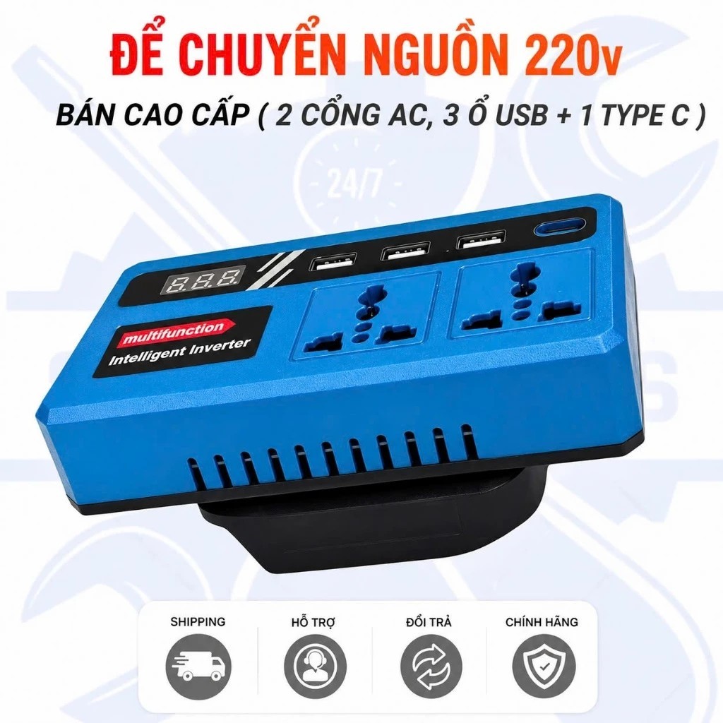 Đế chuyển đổi nguồn pin 18V-21V lên điện 220V cho pin chân phổ thông Makita