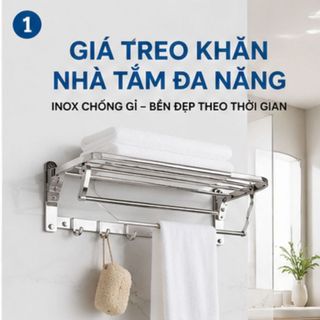 Kệ Treo Khăn Nhà Tắm Inox 304 Cao Cấp | Giá Treo Khăn Đa Năng Chống Gỉ, Có Móc Treo Tiện Lợi