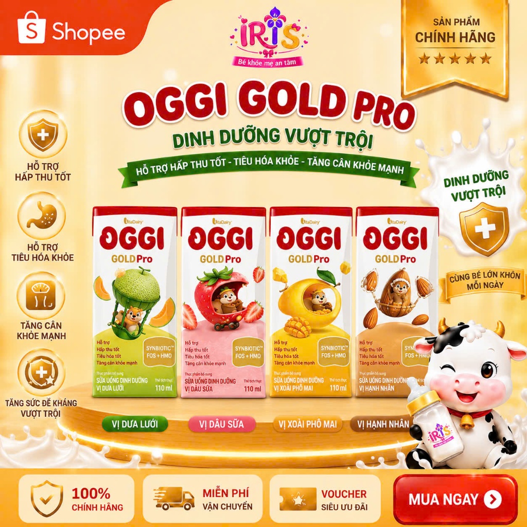 Sữa Pha Sẵn Oggi Gold Pro - Vị Trái Cây- Tăng Cân Khoẻ Mạnh - Thùng 24 Hộp - VitaDairy